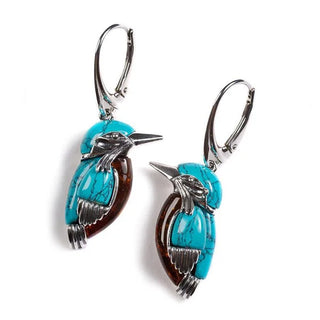 Boucles d'oreilles en émail bleu colibri