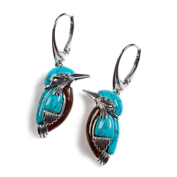 Boucles d'oreilles en émail bleu colibri