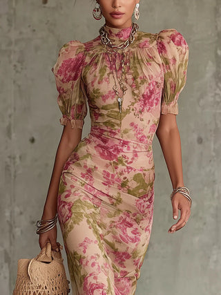 Fiora™ | Robe Maxi Vintage Romantique à Manches Bouffantes
