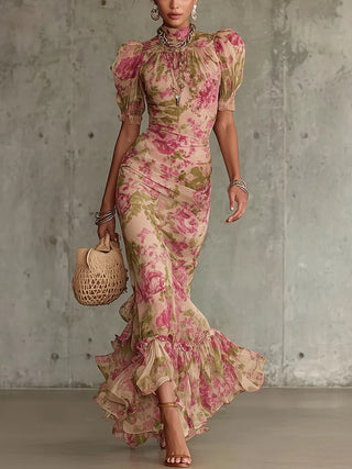Fiora™ | Robe Maxi Vintage Romantique à Manches Bouffantes