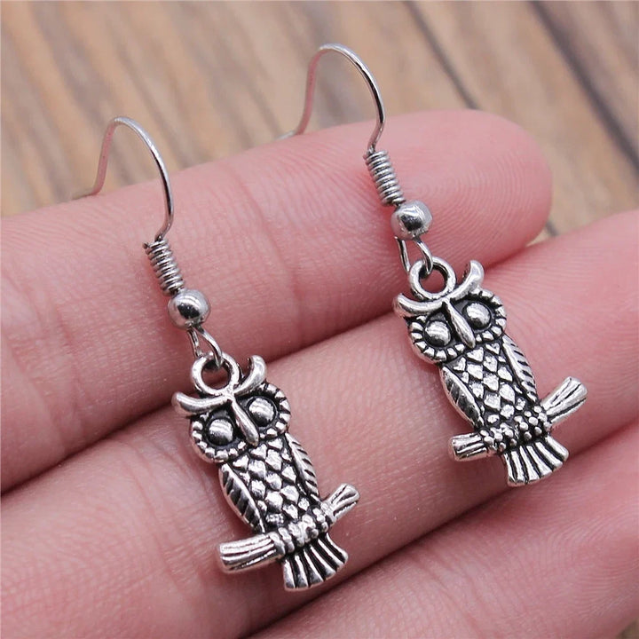 Boucles d'oreilles pendantes hibou vintage bohémien