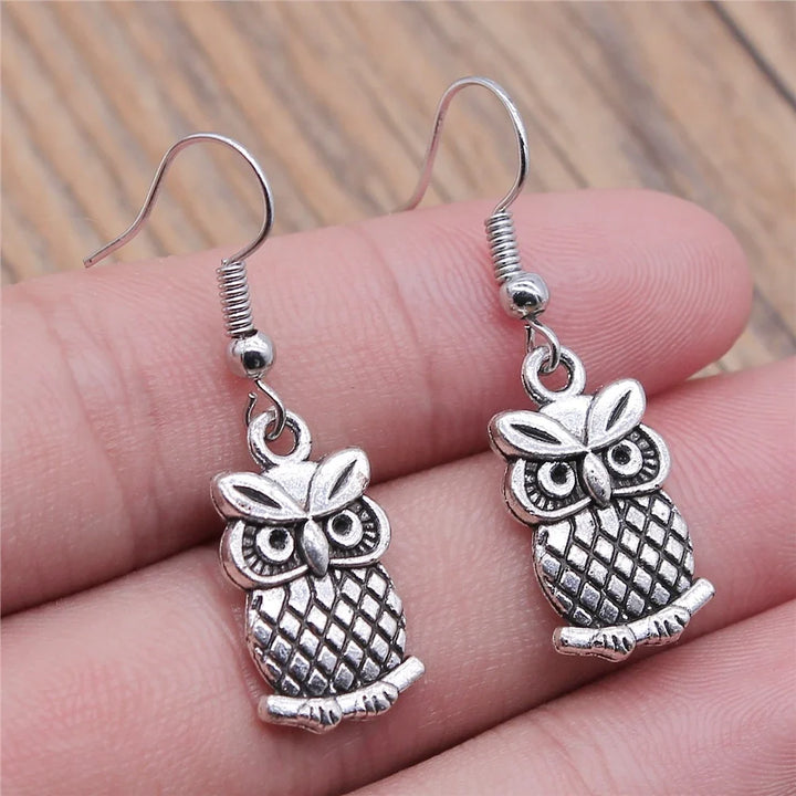 Boucles d'oreilles pendantes hibou vintage bohémien