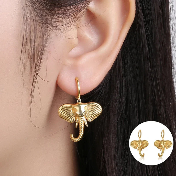 Boucles d'oreilles créoles avec pendentif éléphant