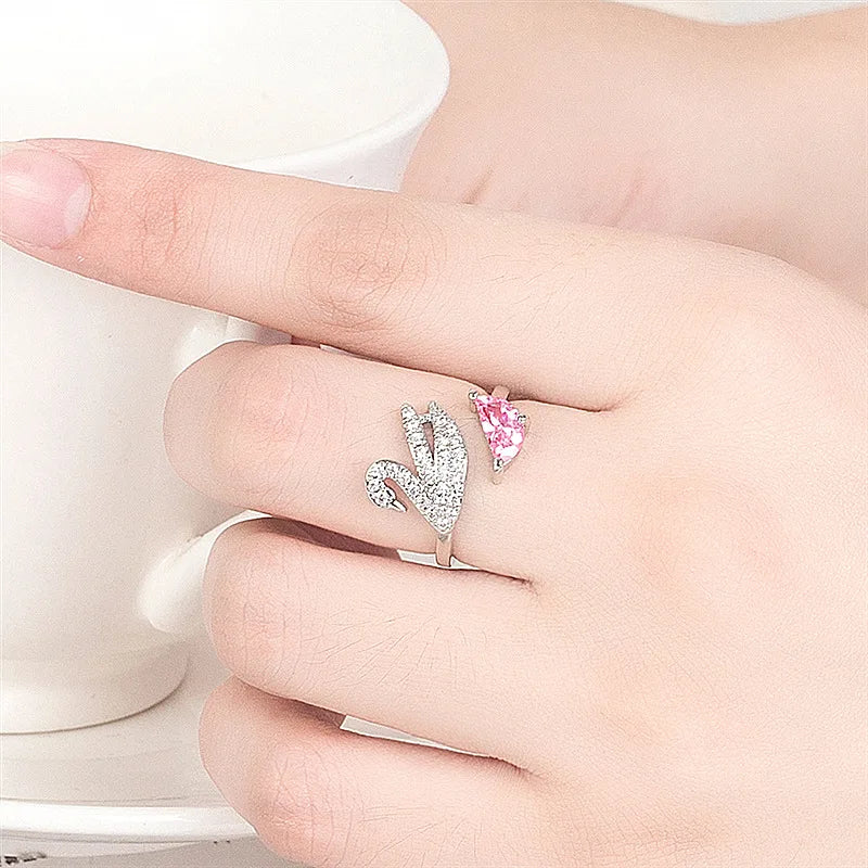 Bague en Cristal Cygne - Ajustable en Or Rose