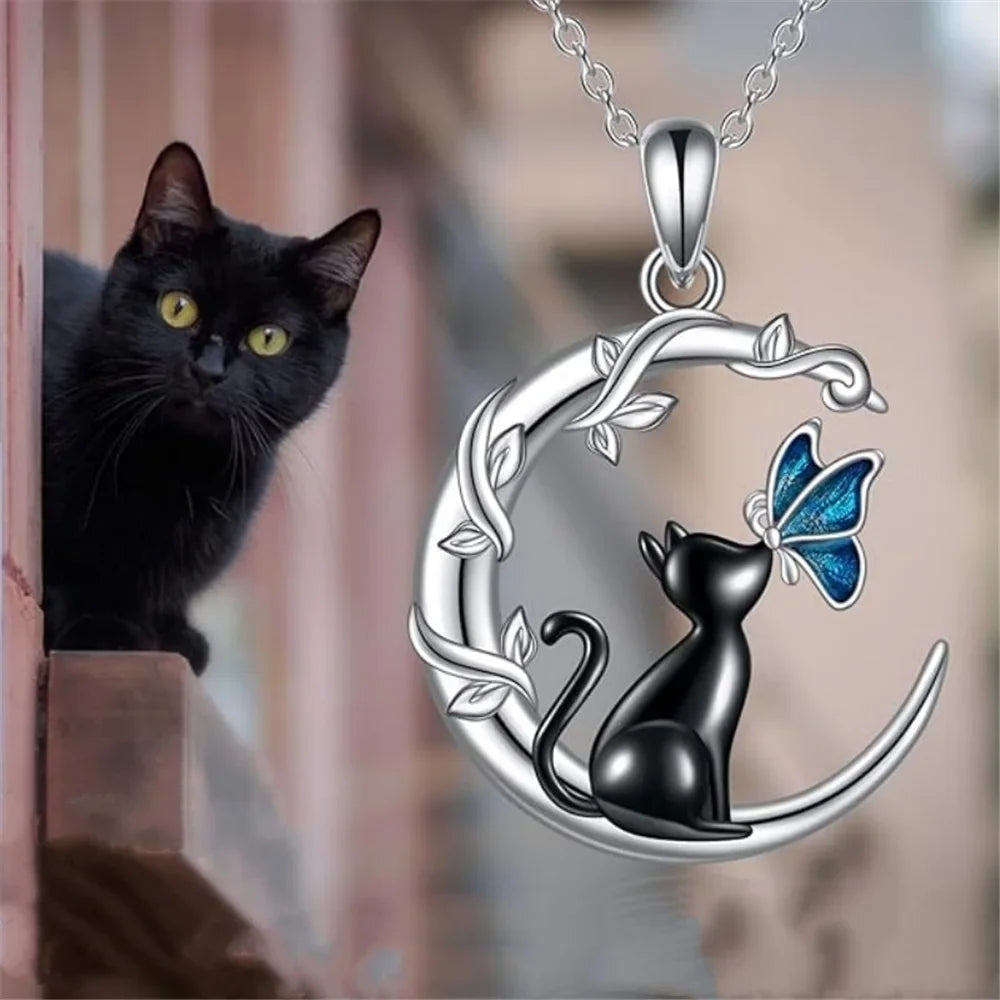 Pendentif en Cristal de Chat de Lune et Papillon