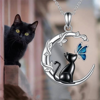 Pendentif en Cristal de Chat de Lune et Papillon