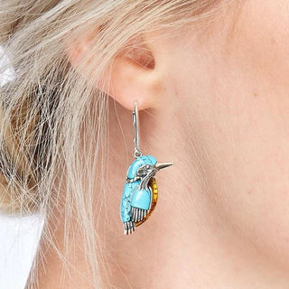 Boucles d'oreilles en émail bleu colibri