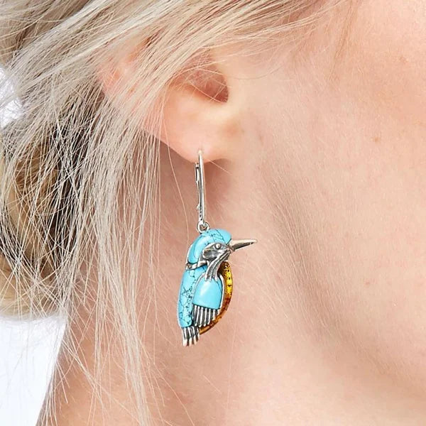 Boucles d'oreilles en émail bleu colibri