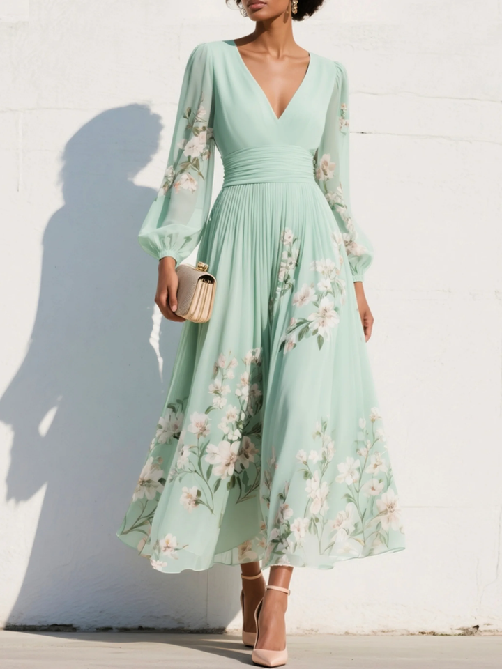 Amara™ | Robe Maxi Plissée Fleurie