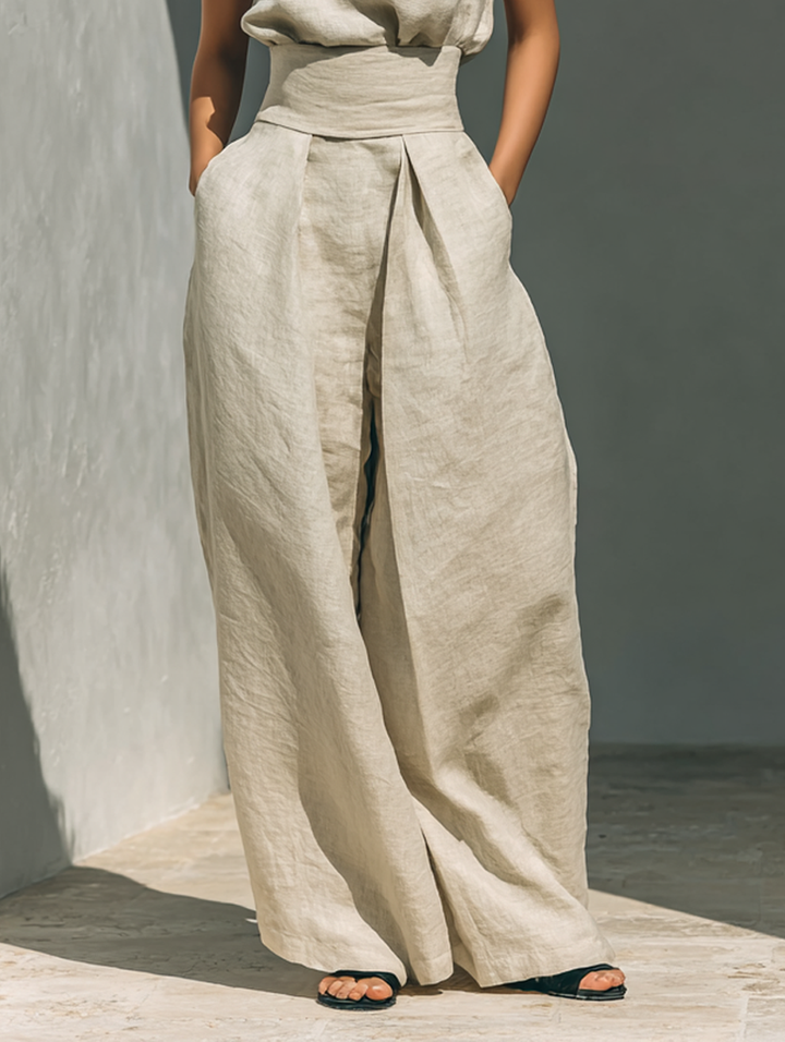 Bérénice™ | Ensemble Co-Ord Beige Décontracté Sans Manches avec Pantalons Amples