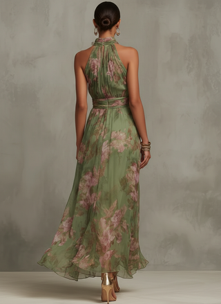 Anaïs™ | Élégante Robe Maxi Halter en Chiffon à Motif Floral