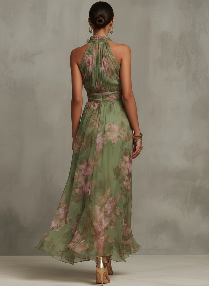 Anaïs™ | Élégante Robe Maxi Halter en Chiffon à Motif Floral