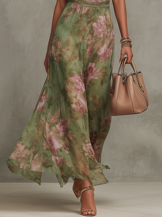 Anaïs™ | Élégante Robe Maxi Halter en Chiffon à Motif Floral