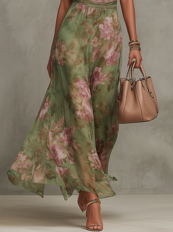 Anaïs™ | Élégante Robe Maxi Halter en Chiffon à Motif Floral