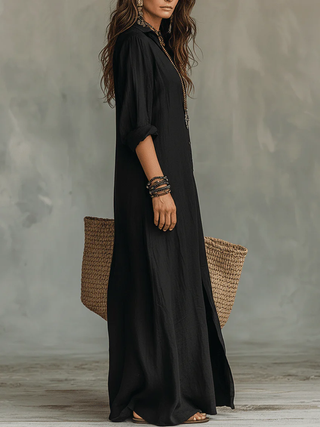 Soline™ | Robe Maxi Noire Longue à Boutons