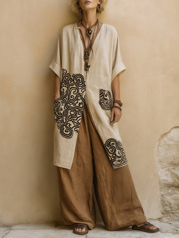 Giulia™ | Ensemble Bohémien Nomade 3 Pièces en Gris Foncé et Marron avec Motif Tribal