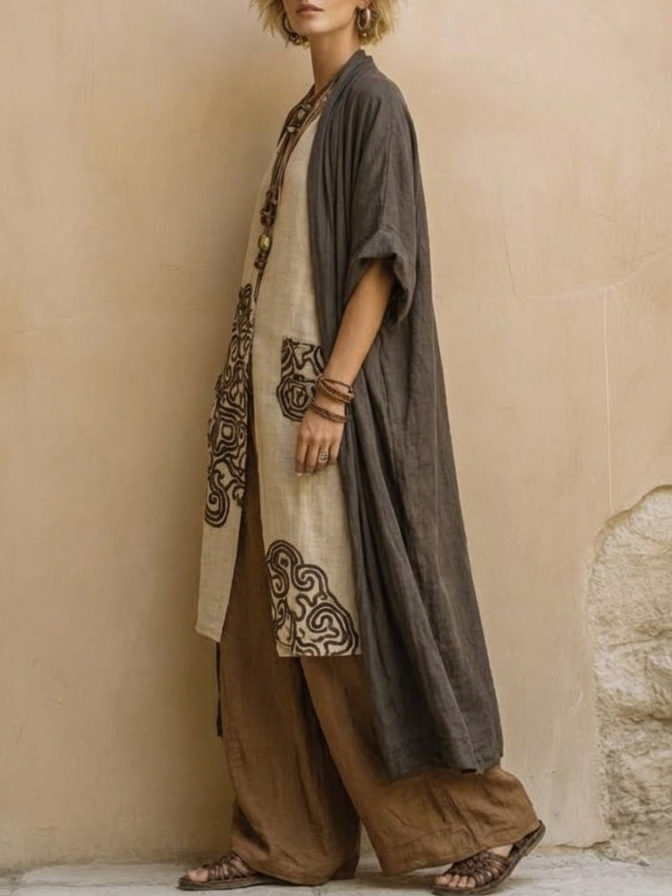 Giulia™ | Ensemble Bohémien Nomade 3 Pièces en Gris Foncé et Marron avec Motif Tribal