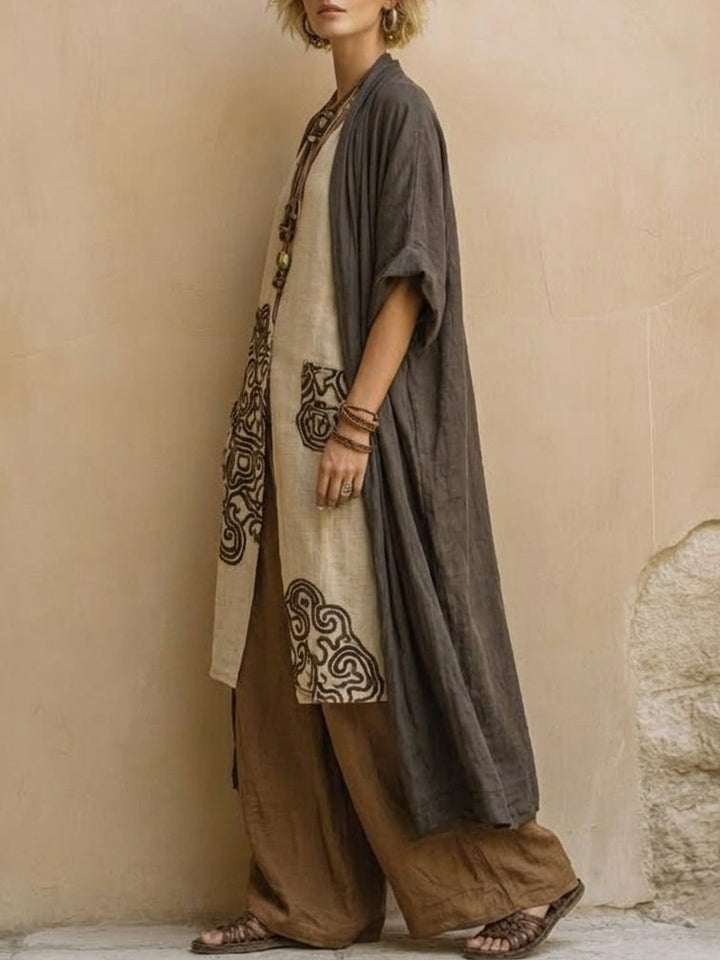 Giulia™ | Ensemble Bohémien Nomade 3 Pièces en Gris Foncé et Marron avec Motif Tribal