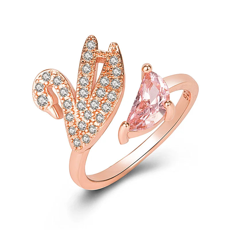 Bague en Cristal Cygne - Ajustable en Or Rose