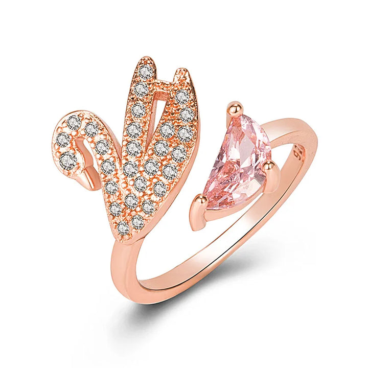 Bague en Cristal Cygne - Ajustable en Or Rose
