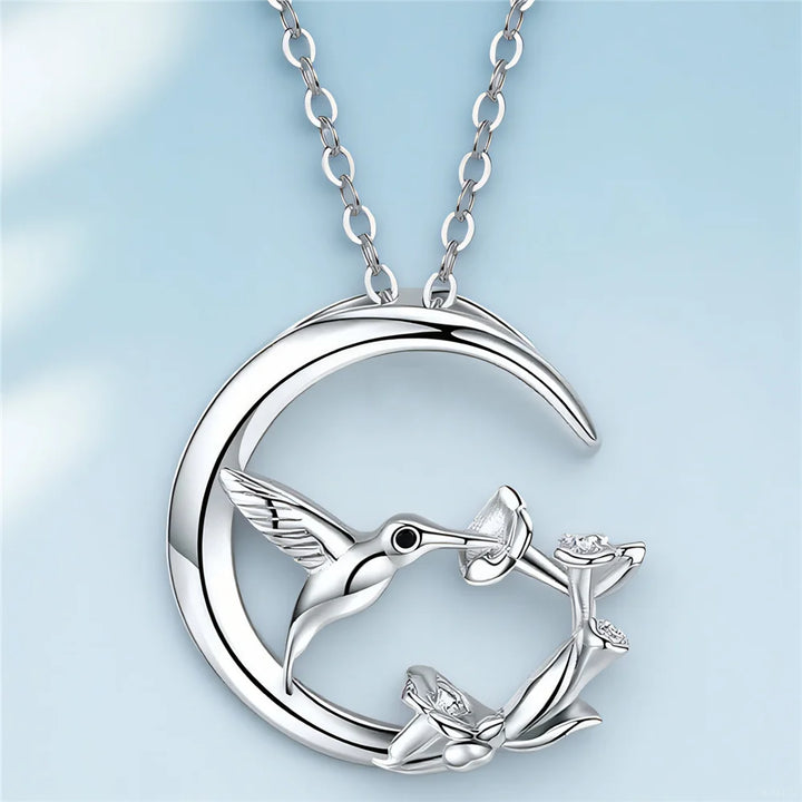 Collier Pendentif en Argent Vintage Oiseau de Lune