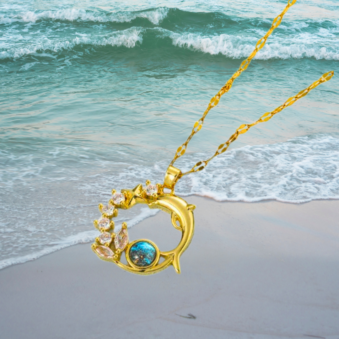 Collier de Dauphin en Cristal Bleu