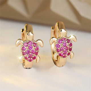 Boucles d'oreilles en forme de tortue de mer avec zircon scintillant