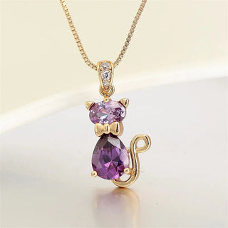 Collier Pendentif Chat en Cristal
