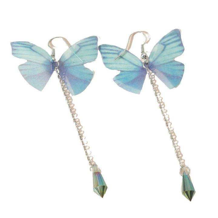 Boucles d'oreilles à franges en cristal bleu papillon