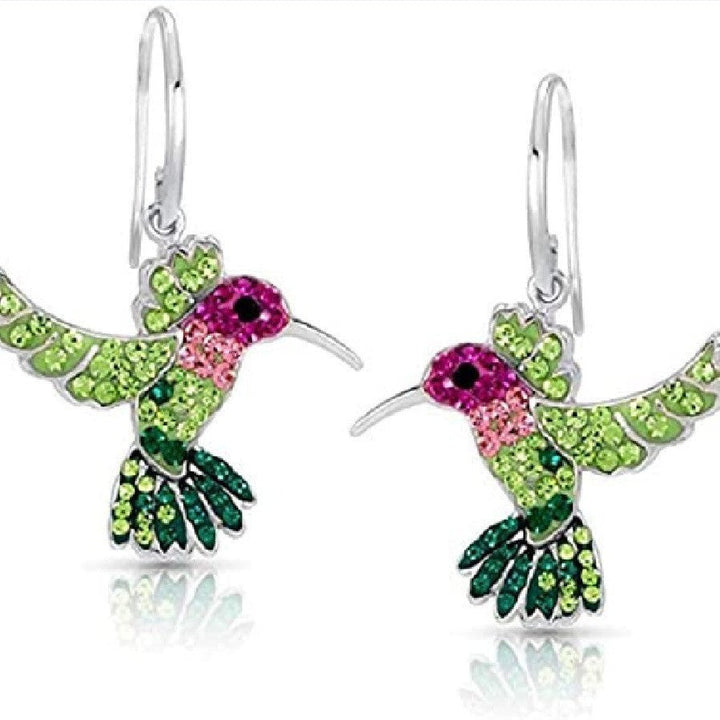 Boucles d'oreilles étincelantes en colibri coloré