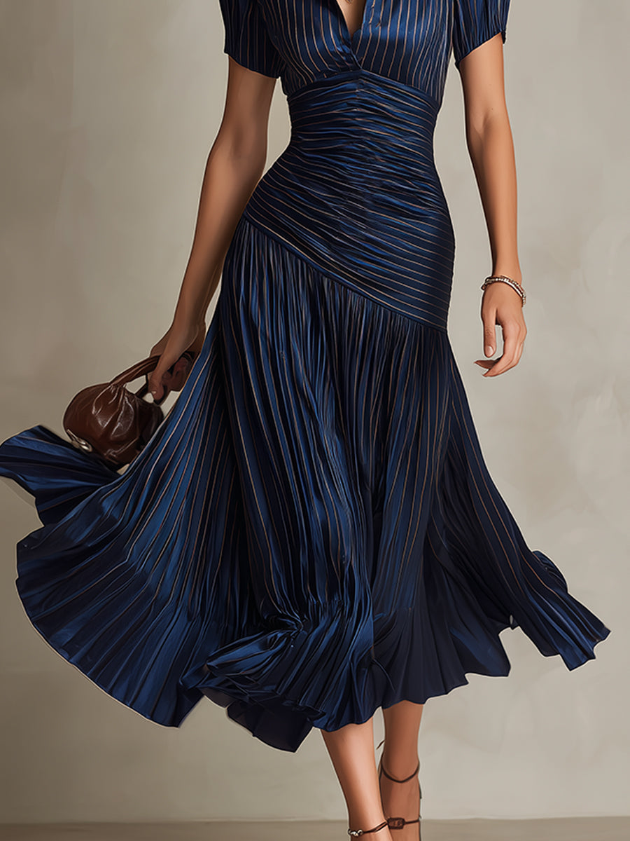 Adriana™ | Robe Midi Satin Rayée Vintage