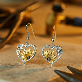 Boucles d'oreilles pendantes en forme de cœur vintage Boho avec tournesol et abeille