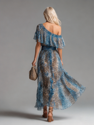 Léana™ | Robe Longue Léopard Épaules Dénudées