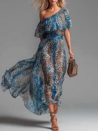 Léana™ | Robe Longue Léopard Épaules Dénudées