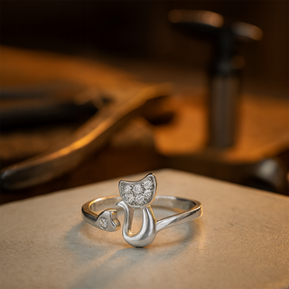 Bague Ouverte Chat Mignonne – Zirconia Cubique
