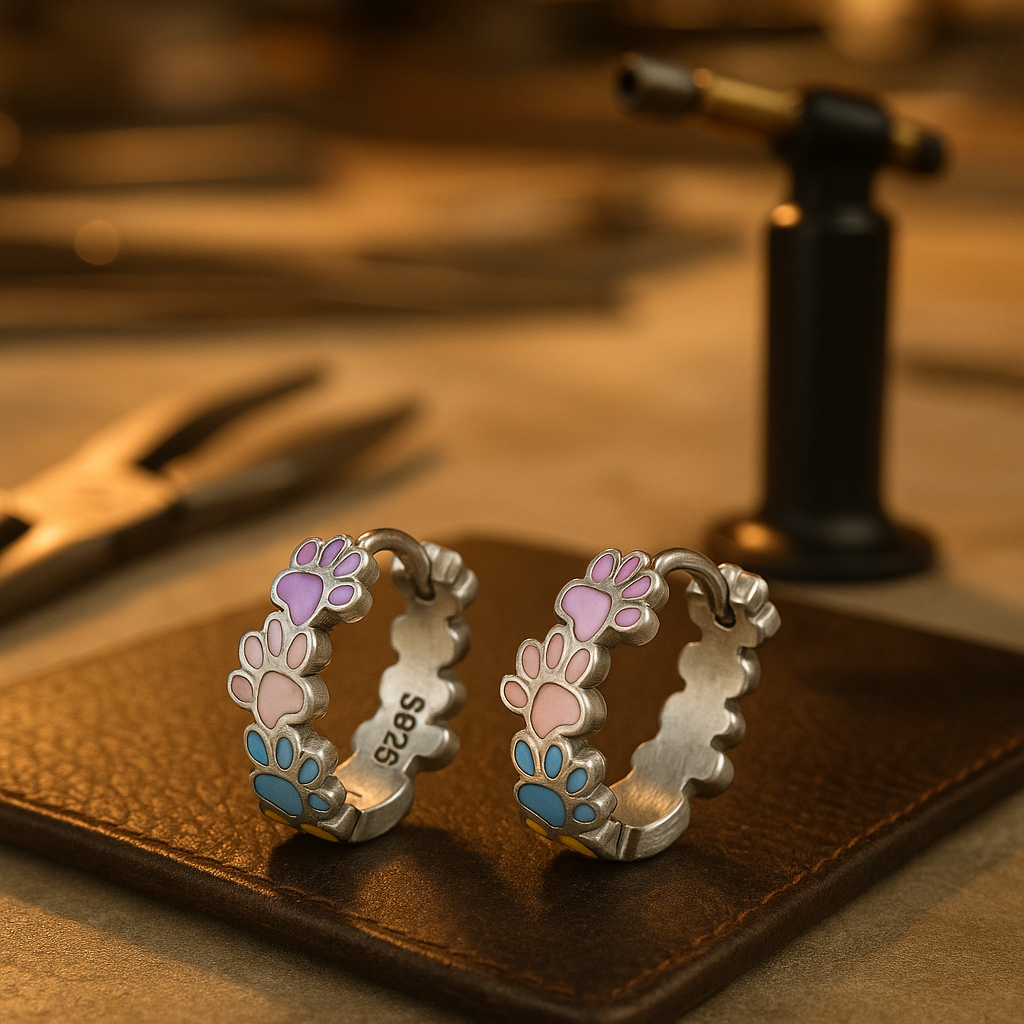 Boucles d'oreilles Pattes Colorées en Argent Sterling