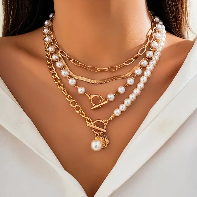 Ensemble de Colliers Superposés avec Perles Modernes