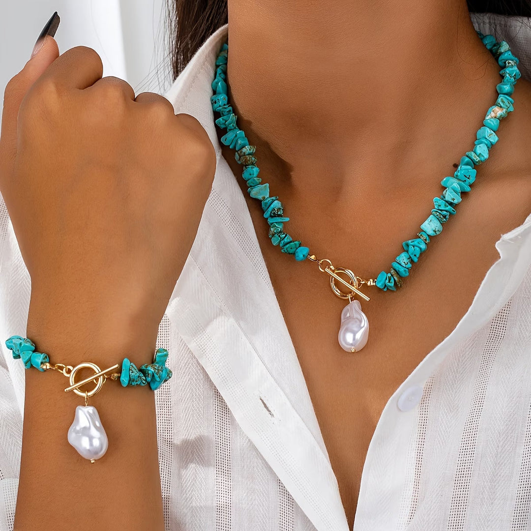 Ensemble Collier et Bracelet Turquoise et Perle