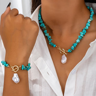 Ensemble Collier et Bracelet Turquoise et Perle