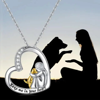Collier en Argent Sterling 925 – Design Cœur & Chien avec Zirconia