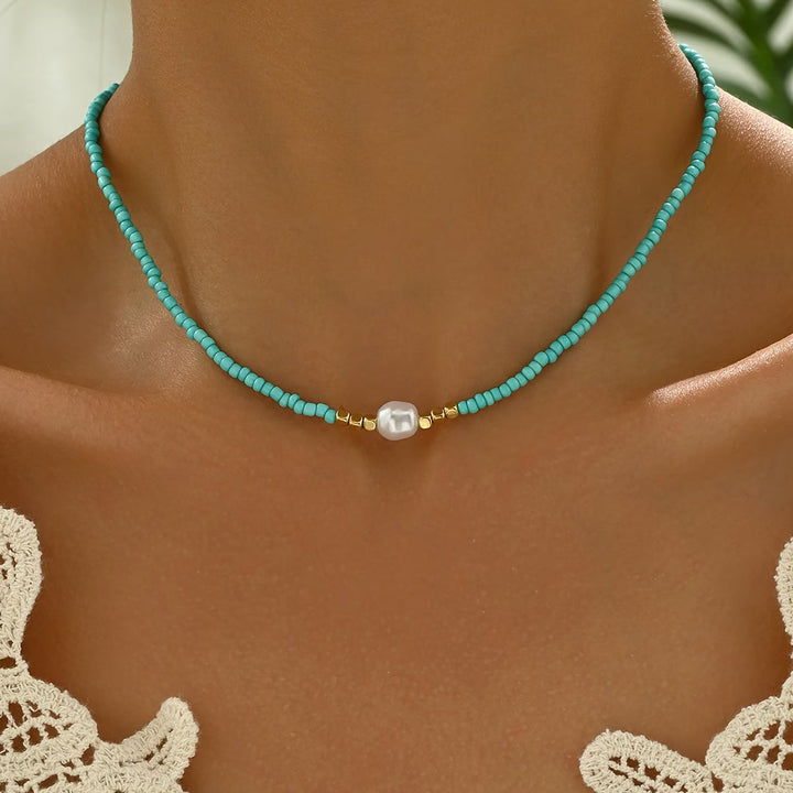 Collier Minimal en Turquoise et Perles