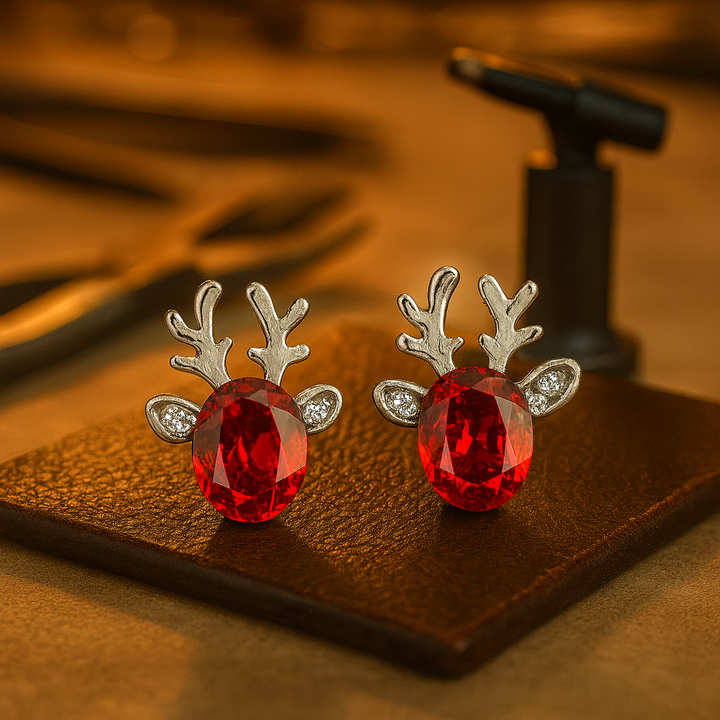 Boucles d'oreilles en cristal en forme de renne festif
