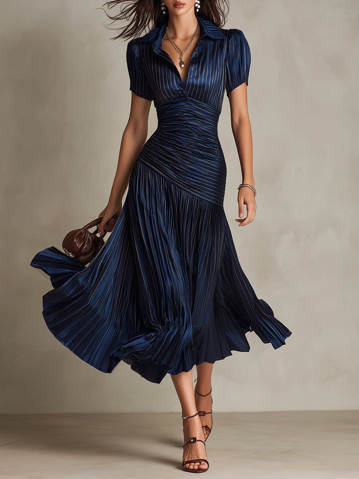 Adriana™ | Robe Midi Satin Rayée Vintage