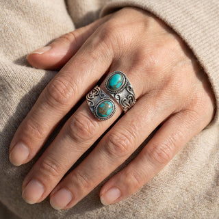 Calista™ - Bague Enveloppante en Argent avec Double Turquoise