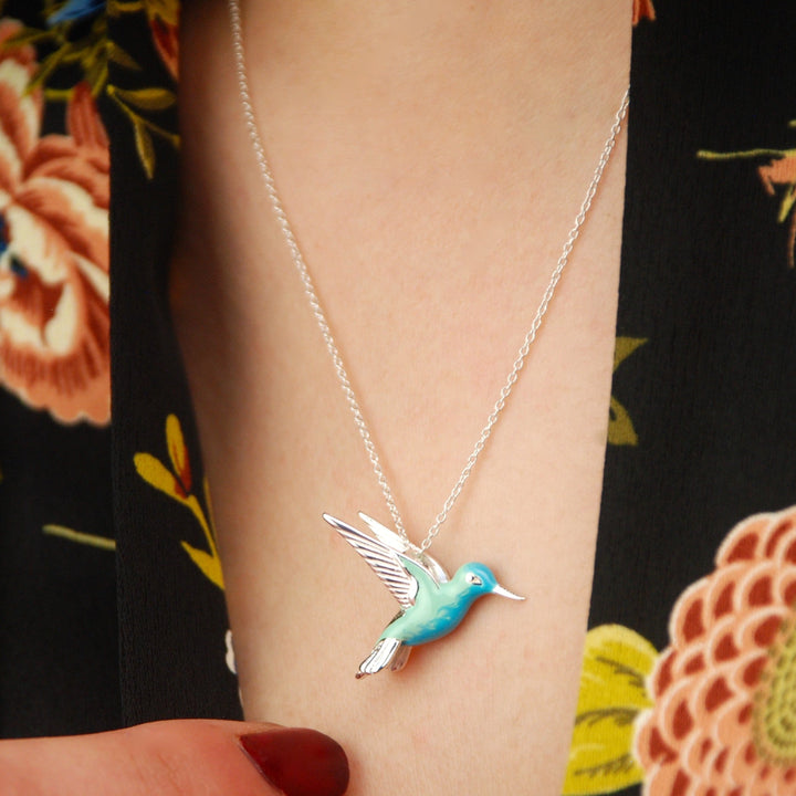 Collier en Argent Sterling avec Émail Colibri