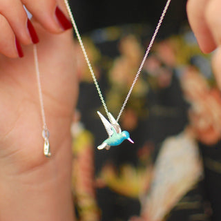 Collier en Argent Sterling avec Émail Colibri