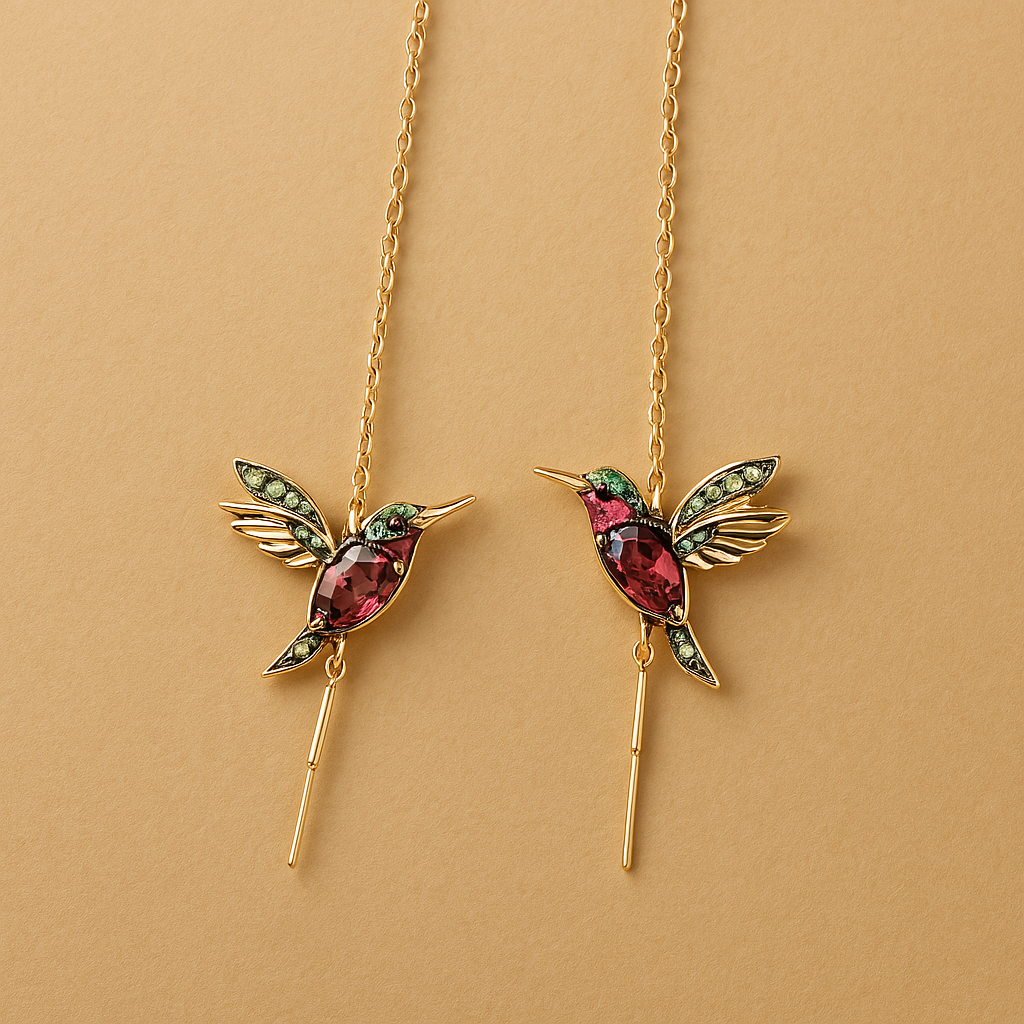 Boucles d'oreilles en émail et zircon de colibri