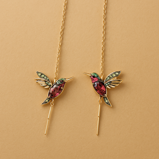 Boucles d'oreilles en émail et zircon de colibri