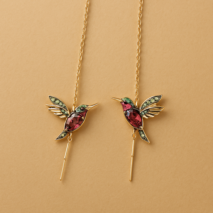 Boucles d'oreilles en émail et zircon de colibri