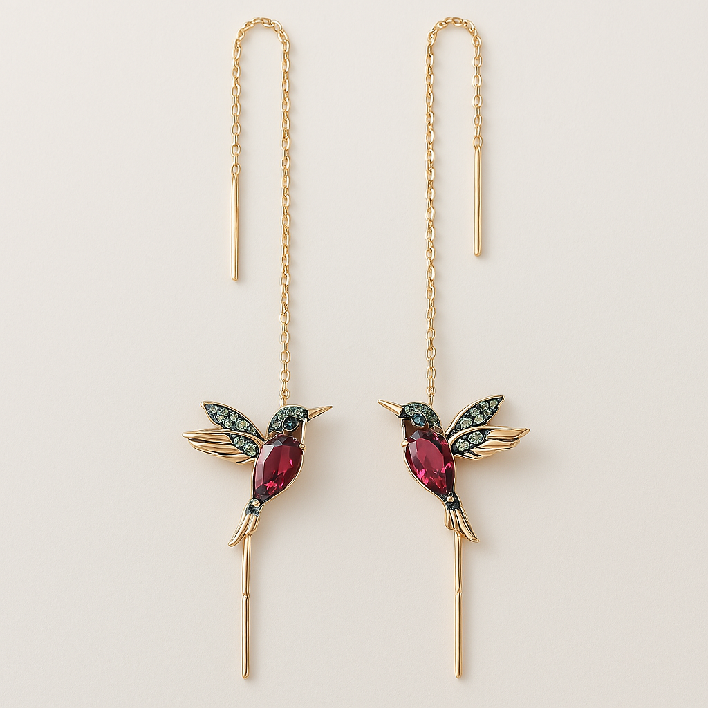 Boucles d'oreilles en émail et zircon de colibri